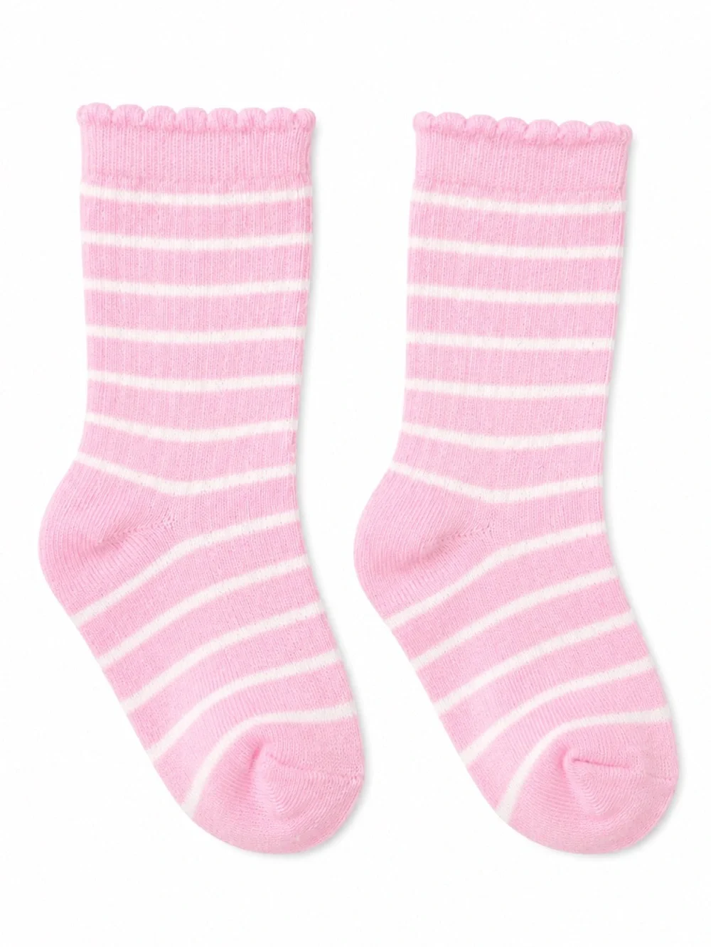 Pink and White Striped Toddler Crew Socks